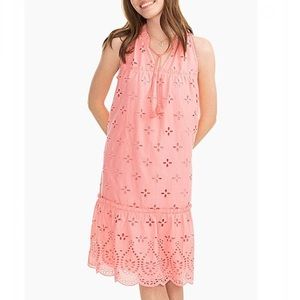Coral Pink Eyelet Scallop-Hem Shift Dress, M